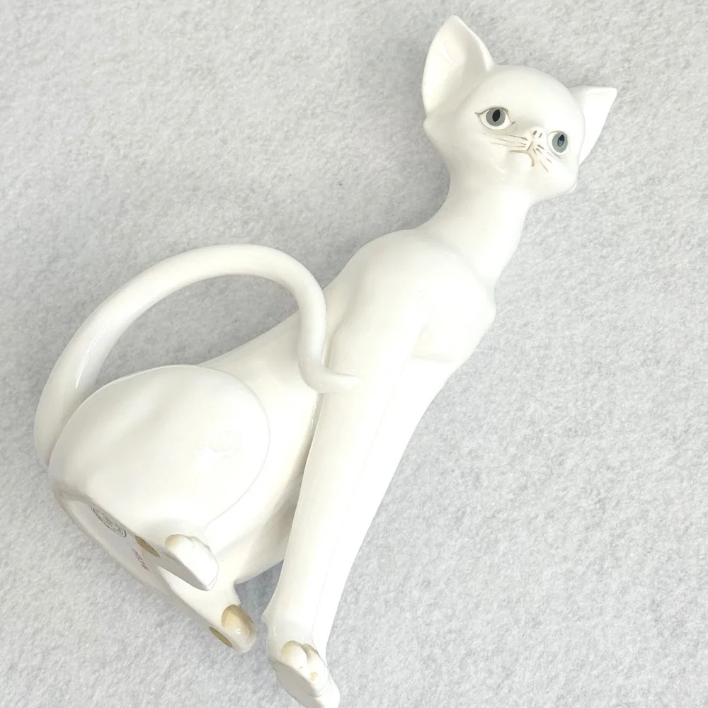 Andrea by Sadek White Porcelain Cat Figurine Hand Painted Japan 10in VTG‎ 6654